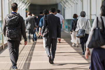 通勤するビジネスマンたちの後ろ姿　東京