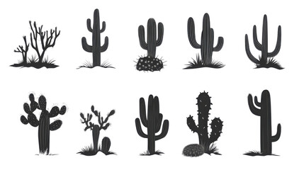 set of cactus on white background