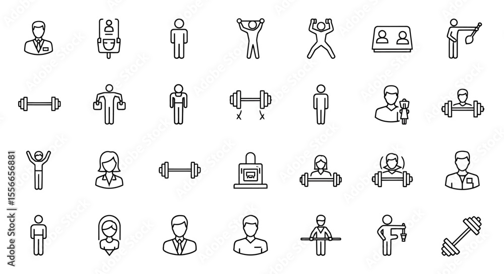 Poster vector icons set of collection of minimalist line icons representing various professions and activit