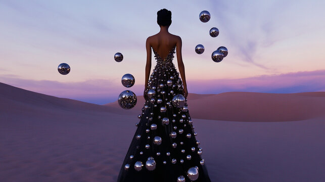 Vestido de perlas y Esferas flotantes
