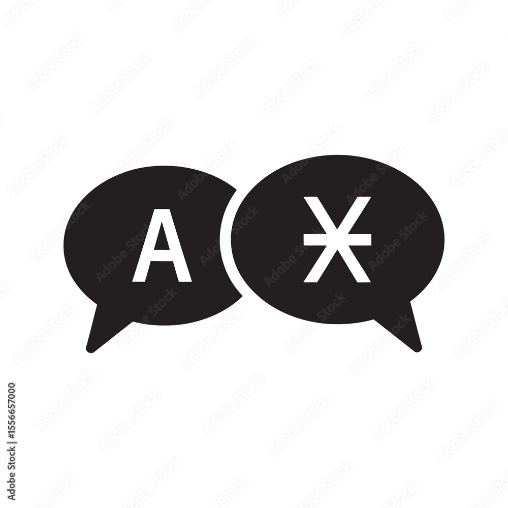 Poster global translation solid glyph icon with chat bubble and globe for international language service an