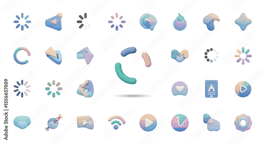 Poster vector icons set of collection of pastelcolored 3d ui icons play loading and communication symbols. 