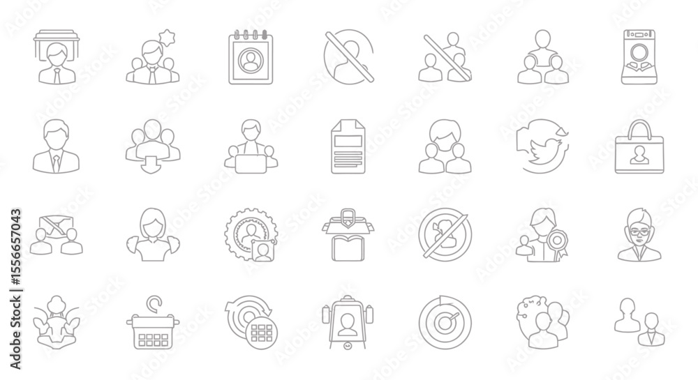 Poster vector icons set of collection of simple line art icons depicting people groups and business process