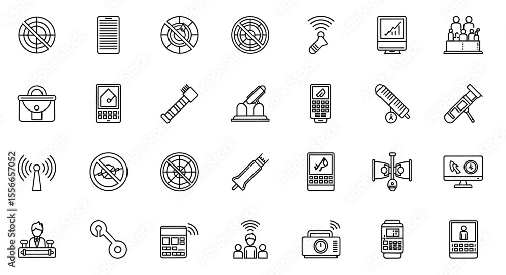 Poster vector icons set of collection of simple line art icons for technology and business. vector illustra