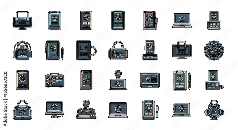 Aufkleber vector icons set of colorful flat icons of various digital devices and tools. vector illustrations. 