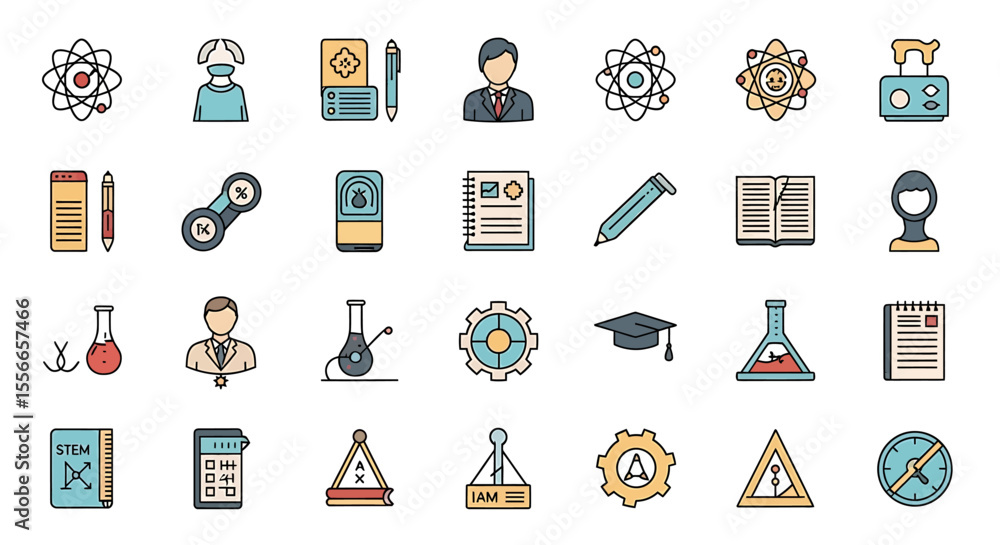 Poster vector icons set of colorful science and education icons set vector illustration isolated on white. 