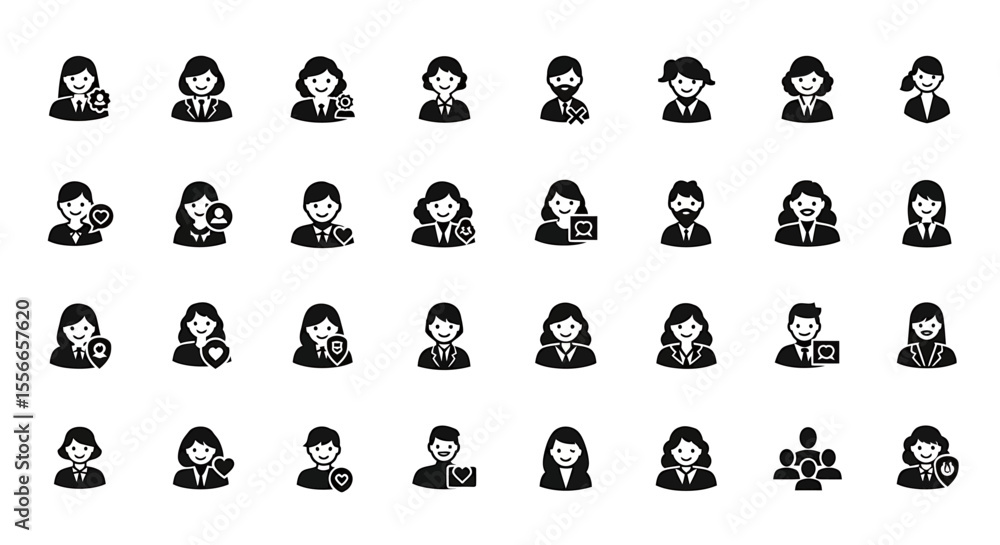 Poster vector icons set of diverse business profile icons in formal attire various attributes. vector illus