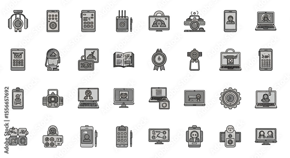 Aufkleber vector icons set of gray icon set diverse technology and communication devices gadgets and tools. ve