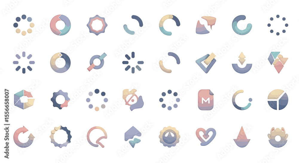 Poster vector icons set of pastelcolored loading icons and interface elements. vector illustrations. eps ed