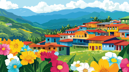 Vibrant Colombian Flower Fair Silleta with Map on Flat Surface