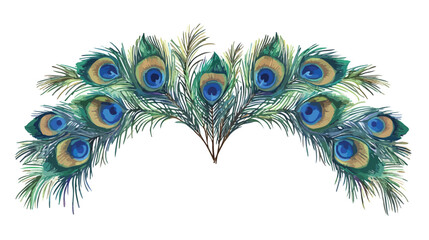 Obraz premium Exquisite Flute with Colorful Peacock Feathers Flat Vector Illustration