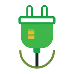 Green electric plug icon with a clean white background for energy and technology themes