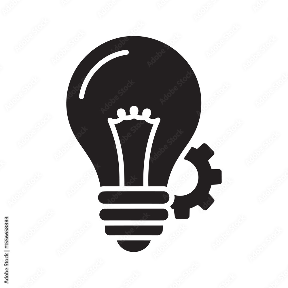 Poster innovation solid glyph icon with light bulb and gear for creative process idea development and techn