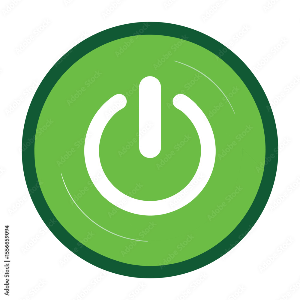 Poster green power button icon with a clean white background for user interface design