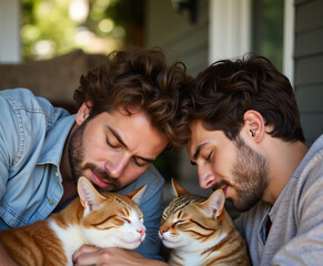 man and cat