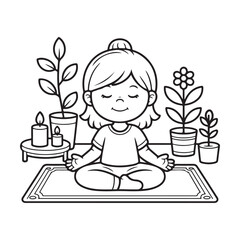 Self-Care Cute & Easy Coloring Book Pages, Cute Girl in Bubble Bath with Candles – Bold Line Self-Care Coloring Page, Easy bold line art, victor art , coloring page, Printable Coloring Pages
