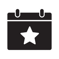 Special event solid glyph icon with star on a calendar for holiday celebration important appointment and party date reminder planner symbol vector