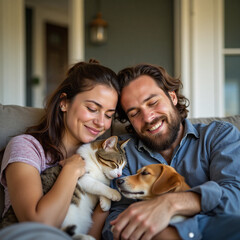 young couple with dog