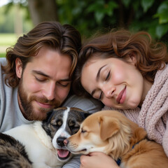 young couple with dog