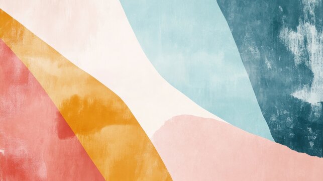 Abstract flowing shapes with textured watercolor effect in warm and cool colors