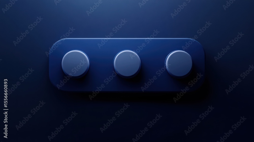 Poster minimalist dark blue rounded rectangle with three raised circular buttons