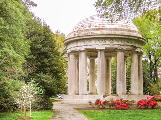 World War One Memorial in Washington D.C. on an early spring day with greenery and flowers
