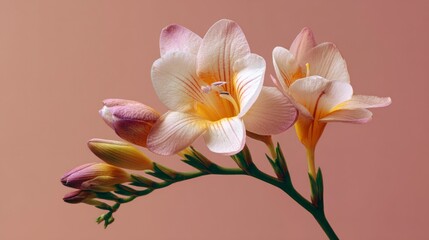 Naklejka premium Close up of delicate blooming flower with soft pink and white petals