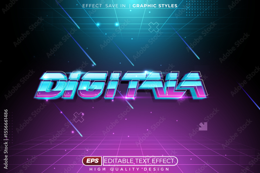 Poster editable 3d vector text effect digital for gaming design