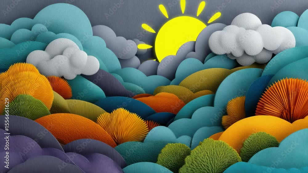 Aufkleber precision texture abstract colorful abstract landscape with sun and stylized clouds in view