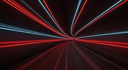 Dynamic Neon Light Trails in a Tunnel
