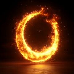 Fiery, circular, glowing frame against a dark backdrop.  A ring of intense flames encircles a void, casting a warm orange hue