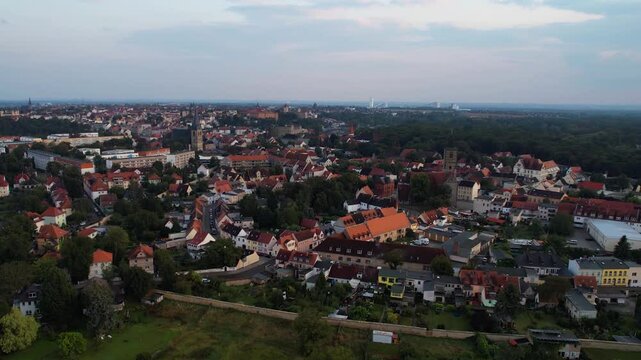 Aerial view on a sunny noon of the old town in the city Bernburg in Germany