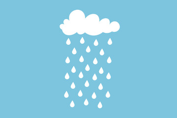 Cute vector illustration of cartoon clouds with falling colorful rain drops, child-friendly weather design, seamless pastel background, whimsical rainy sky, flat style nature scene for kids
