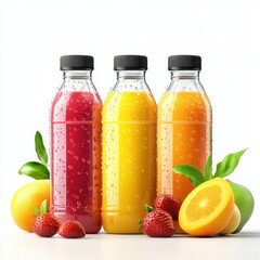Fresh Fruit Juices with Droplets in Bottles