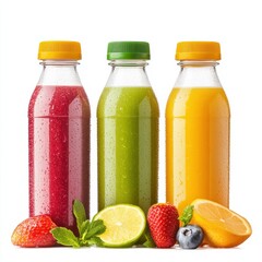 Fresh Fruit Juices with Water Droplets in Bottles