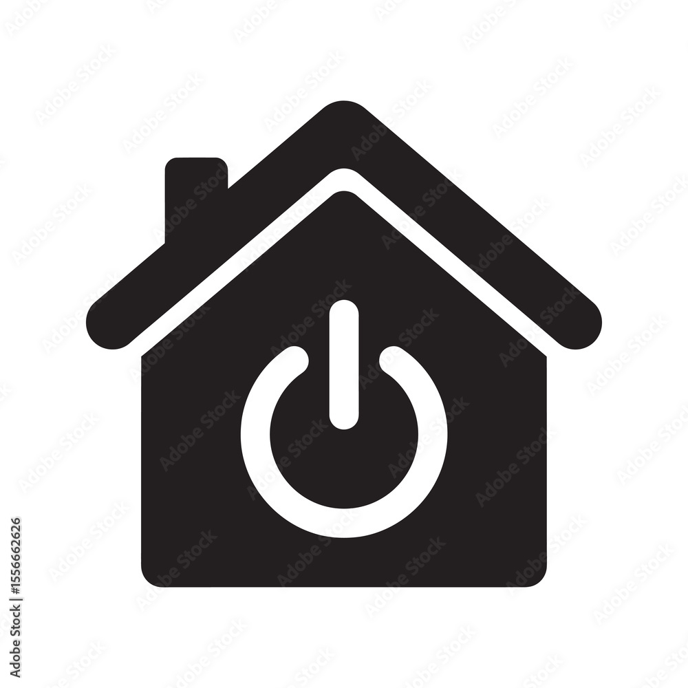 Poster smart home solid glyph icon with power button symbol for home automation technology and internet of 