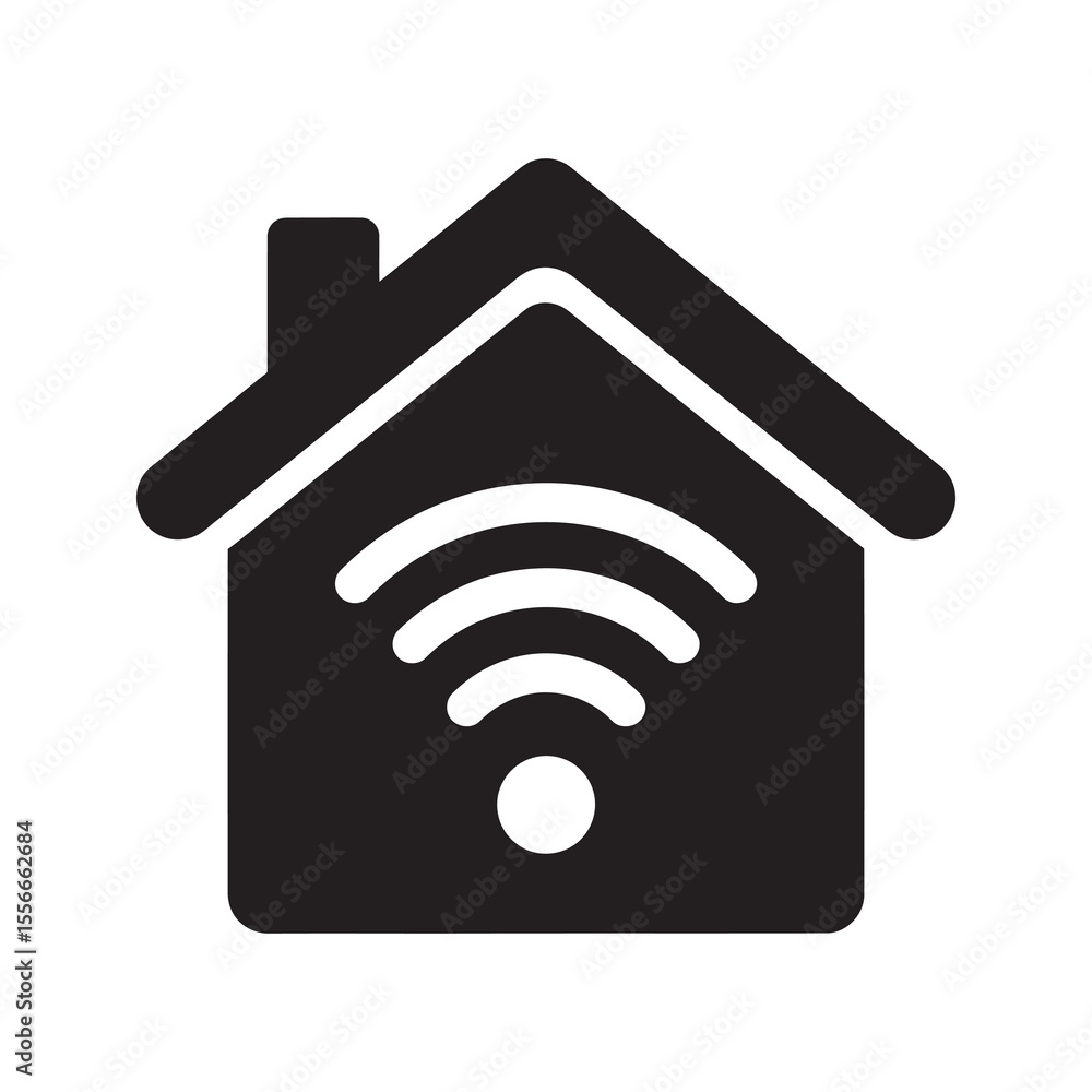 Poster smart home wifi solid glyph icon for wireless connectivity and internet access in a modern house aut