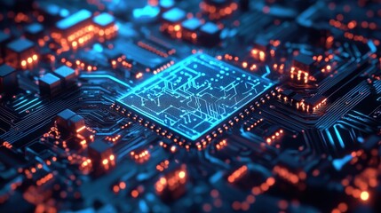 Obraz premium An Illuminated Central Processing Unit On A Printed Circuit Board