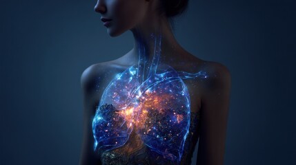 Female torso with digital lungs illustration