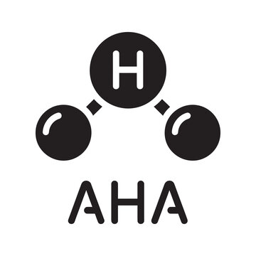 AHA alpha hydroxy acid solid glyph icon for skincare and cosmetic product chemical formula for exfoliation and skin treatment science vector