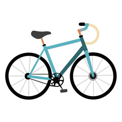Obraz premium Modern teal bicycle with black wheels and tan handlebars on white background