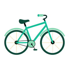 Fototapeta premium A simple flat design illustration of a teal bicycle with fenders and cream colored spokes
