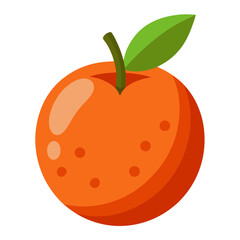 Bright orange fruit with green leaf and stem on white background