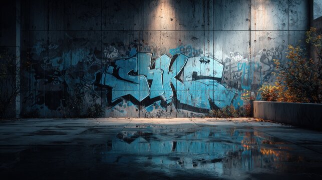 Graffiti covered wall with the letters SKK on it. isolated-3d-background