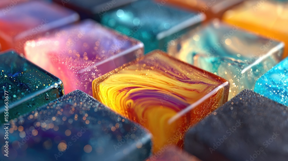 Poster colorful cube with a yellow swirl in the middle. isolated-3d-background