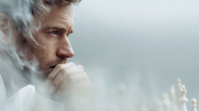 dynamic portrait of chess player captured in motion with random emotion on their face