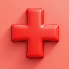Obraz premium Red Glossy Cross: Minimalist Medical Symbol