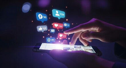 Modern Style Mobile Phone with Social Media Icons Marketing Strategy