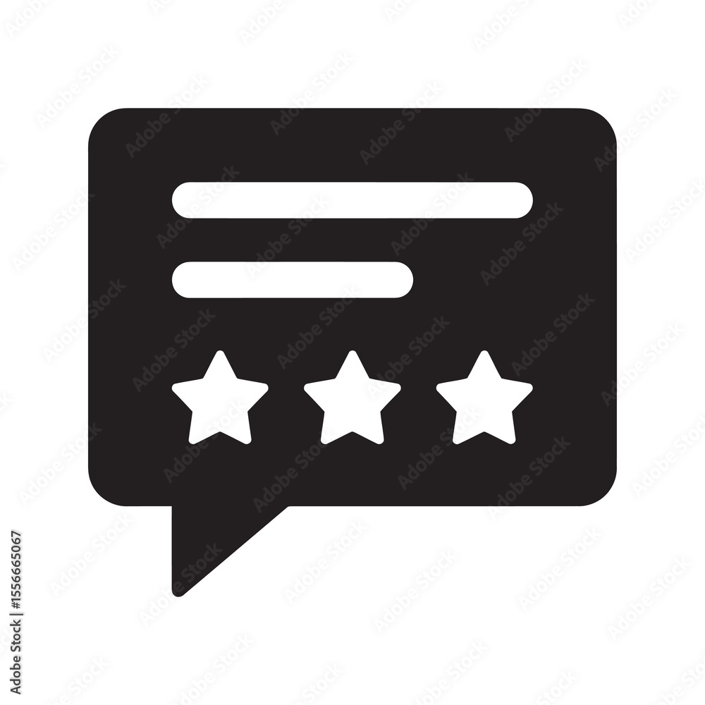 Poster customer review solid glyph icon with three star rating for feedback and satisfaction survey product