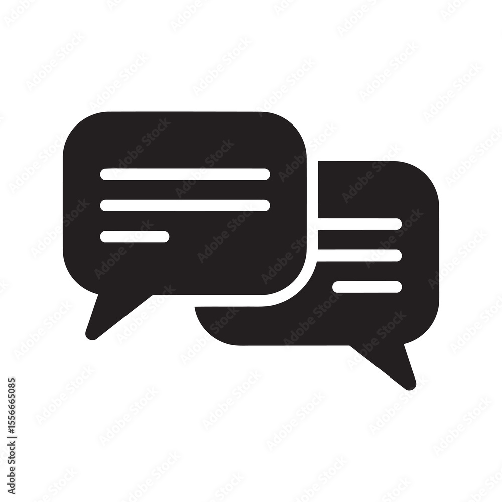 Poster chat discussion solid glyph icon with two speech bubbles for online conversation and communication f